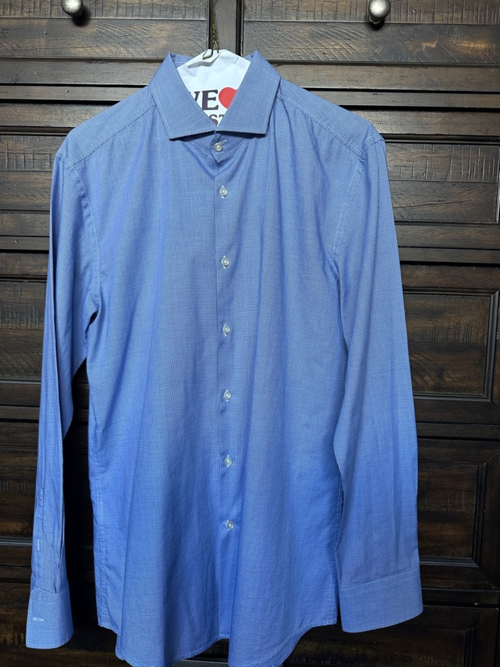 Hugo Boss Long-Sleeve Slim Fit Dress Shirt Size 42 16 1/2 Blue Graphic Print